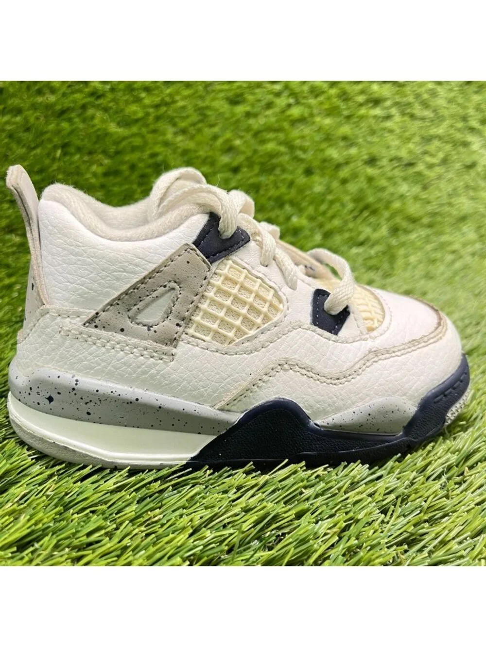 Nike Air Jordan 4 Retro Toddler Size 7C White Navy Athletic Shoes Sneakers